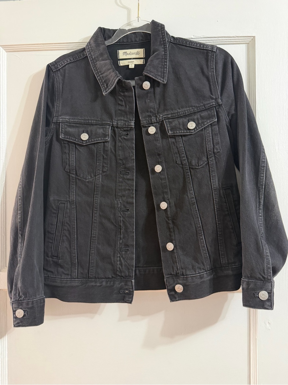 Madewell Charcoal Black Jean Jacket with Silver Buttons